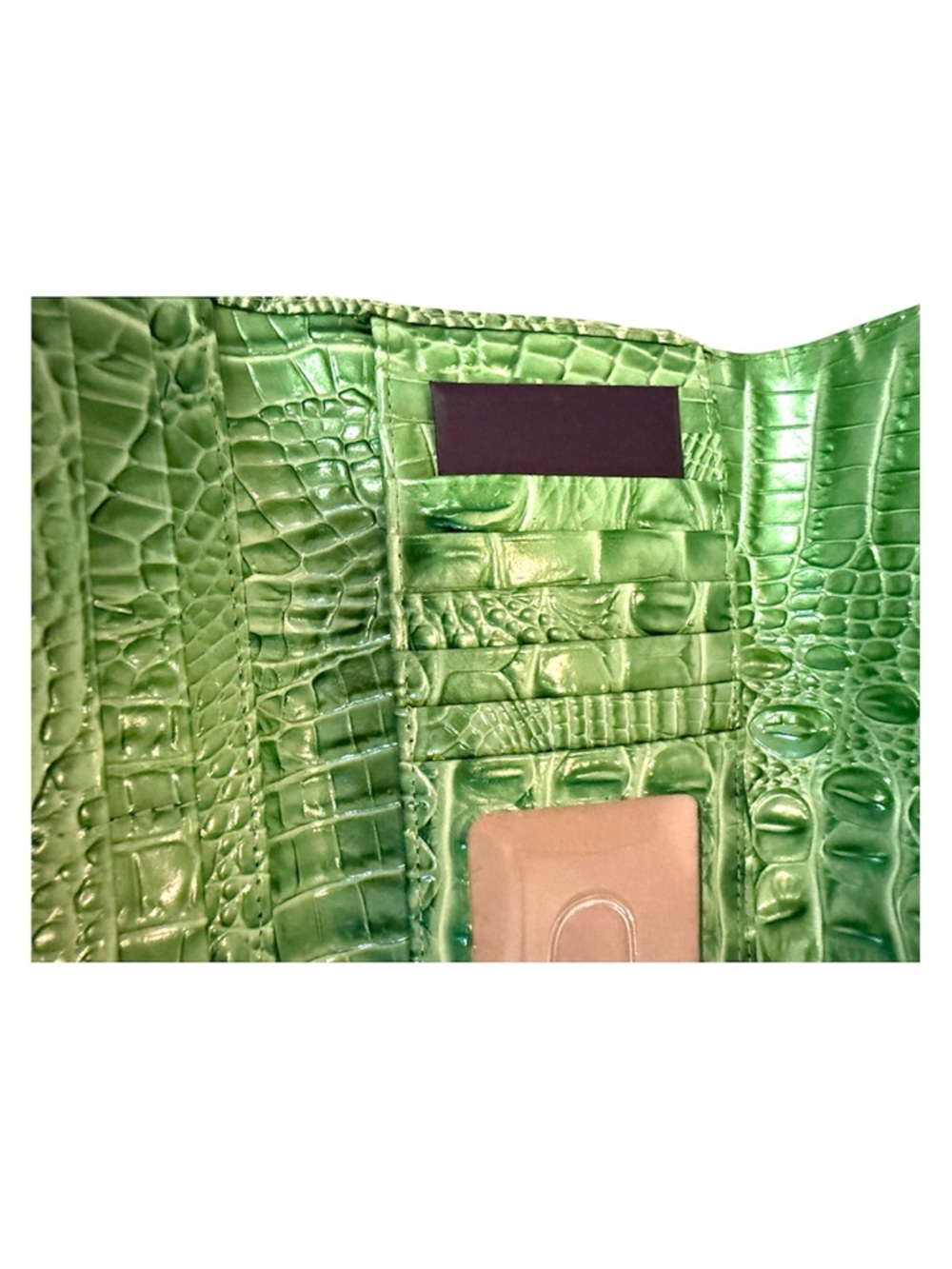 Brahmin Green & Pink Croc-Embossed Leather Tote & Wallet With Registration Card - Picture 13 of 15